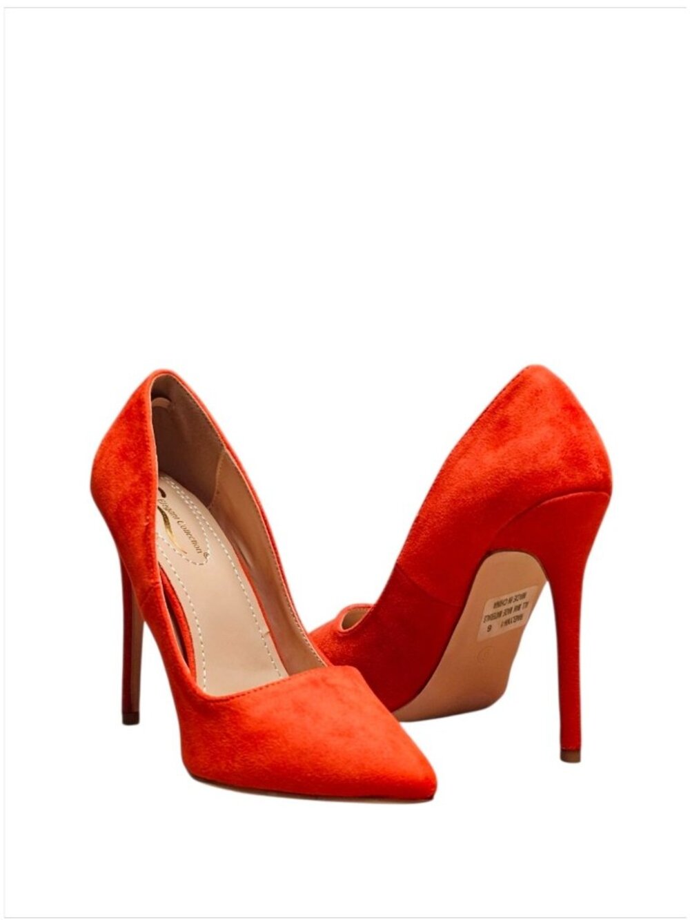 Orange Faux Suede Pointed-Toe Stiletto Heels Womens - Picture 13 of 14